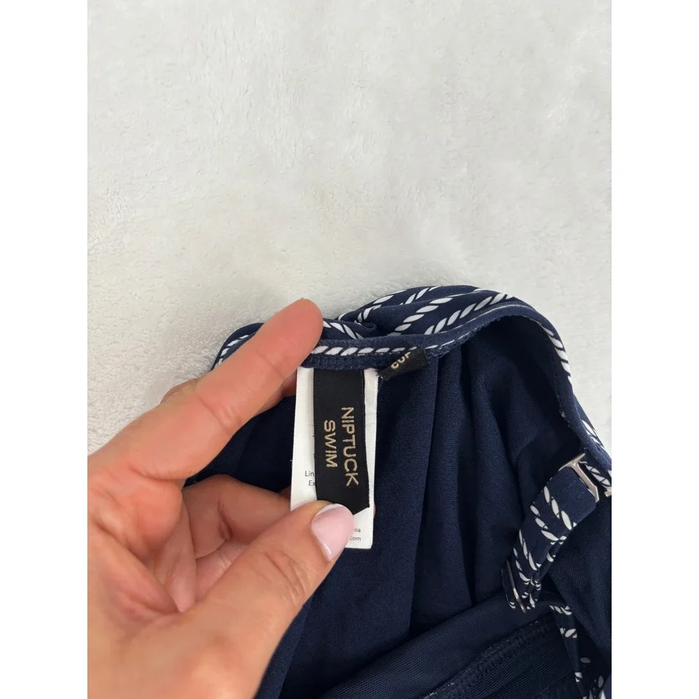 Niptuck Swim Navy Blue Nautical Rope Stripe‎ One Piece Multi Fit Cup Size 12